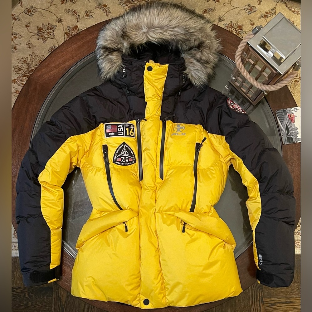 Ralph Lauren RLX Gents Sz Medium Expedition Hooded Down & Feathers Jacket Yellow